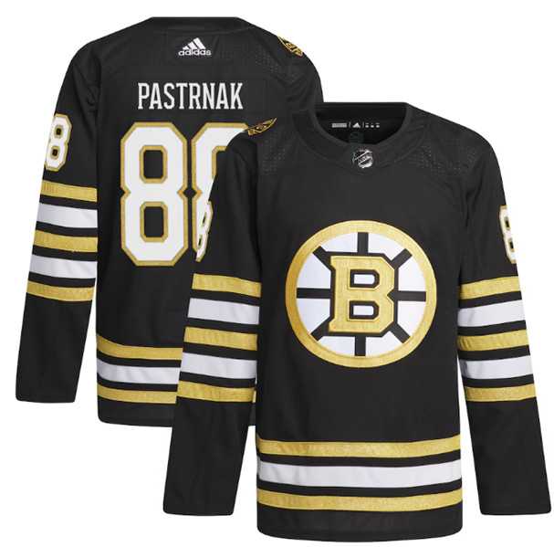 Men's Boston Bruins #88 David Pastrnak Black 100th Anniversary Stitched Jersey Dzhi